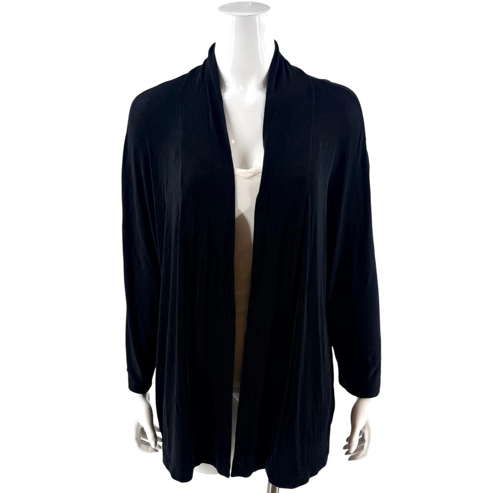 Chicos Travelers Womens Cardigan Top Size 2 / Large Black Slinky Knit Open Front